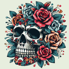 Floral Harmony Flowers Abstract Skull Design