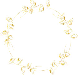 Leaf round frame gold illustration on transparent background.
