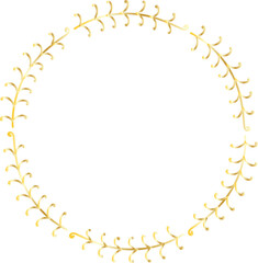 Leaf round frame gold illustration on transparent background.
