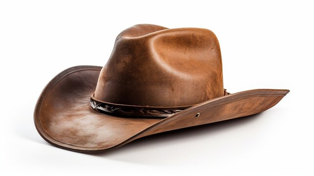Rodeo horse rider brown leather cowboy hat isolated on white background