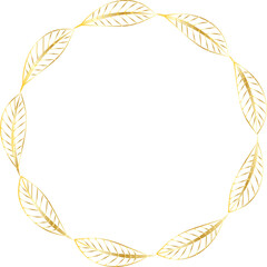 Leaf round frame gold illustration on transparent background.
