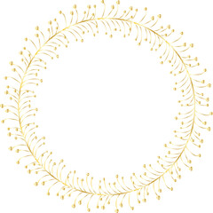 Leaf round frame gold illustration on transparent background.
