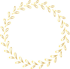 Leaf round frame gold illustration on transparent background.
