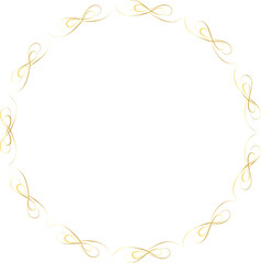Golden decorative round frame vintage style illustration on transparent background.