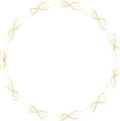 Golden decorative round frame vintage style illustration on transparent background.