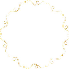 Golden decorative round frame vintage style illustration on transparent background.