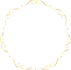 Golden decorative round frame vintage style illustration on transparent background.