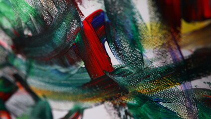 Closeup of painting with acrylic paints on canvas. Modern art concept