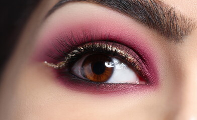 Fototapeta premium Closeup of womans eye with beautiful makeup. Professional makeup concept