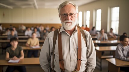 Obraz premium An experienced teacher in a classroom setting. Generative AI.