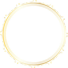 Golden decorative round frame vintage style illustration on transparent background.