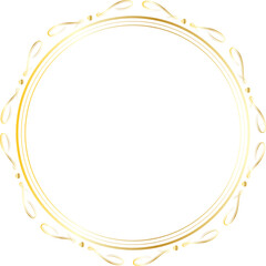 Golden decorative round frame vintage style illustration on transparent background.