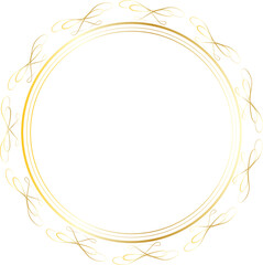 Golden decorative round frame vintage style illustration on transparent background.