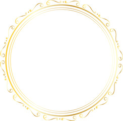 Golden decorative round frame vintage style illustration on transparent background.