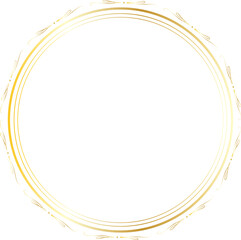 Golden decorative round frame vintage style illustration on transparent background.
