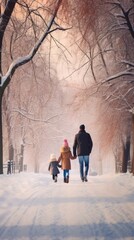 Fototapeta na wymiar A playful family enjoying a winter walk in the park. Generative AI.