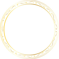 Golden decorative round frame vintage style illustration on transparent background.