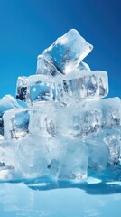 Obraz premium A serene image of pristine ice cubes on a blue background, capturing the essence of simplicity and elegance in a refreshing way. Generative AI.