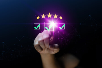 User give rating to service experience on online application, Customer review satisfaction feedback survey concept, Customer can evaluate quality of service leading to reputation ranking of business