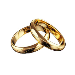 Gold heart shaped rings attached to each other on transparent background