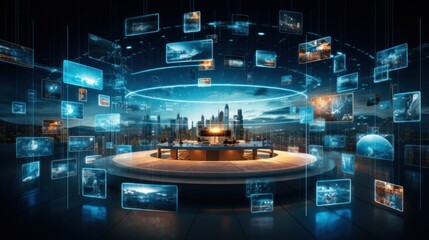 Businessman visualize the interconnected world of technology with a captivating networks, technologically integrated society, connectivity in the digital age