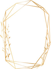 Gold geometric frame with floral illustration on transparent background.