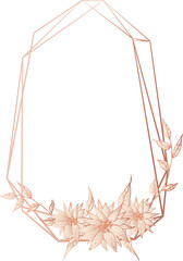 Rose gold geometric frame with floral illustration on transparent background.