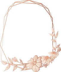 Rose gold geometric frame with floral illustration on transparent background.