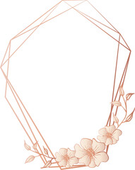 Rose gold geometric frame with floral illustration on transparent background.