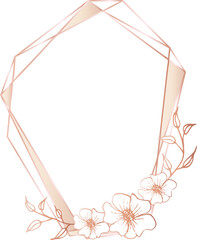 Rose gold geometric frame with floral illustration on transparent background.