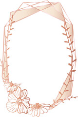 Rose gold geometric frame with floral illustration on transparent background.