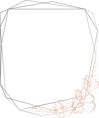 Geometric frame with floral illustration on transparent background.