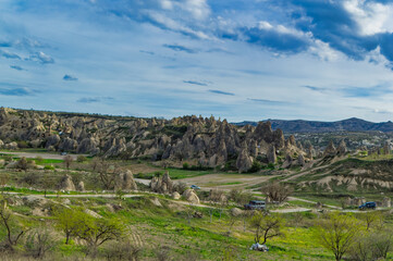 Fototapeta na wymiar Typical Cappadocia landscape soft volcanic rock, shaped by erosion in Goreme, Turkey.