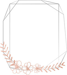 Geometric frame with floral illustration on transparent background.