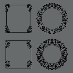 Set of decorative frames Elegant vector element for design in Eastern style, place for text. Floral black and gray borders. Lace illustration for invitations and greeting cards