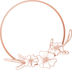 Pink gold  flower wreath illustration on transparent background.
