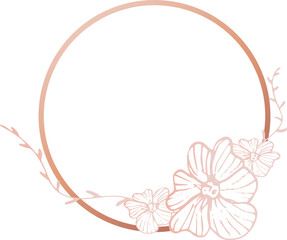 Pink gold  flower wreath illustration on transparent background.
