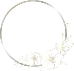 Silver flower wreath illustration on transparent background.
