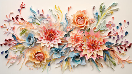 Gyotaku moire pattern floral decoupage Paper - obrazy, fototapety, plakaty