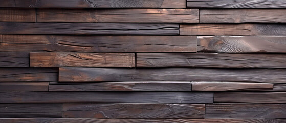 Wooden wall from thin plank. Dark brown colors, Natural looking grunge surface.