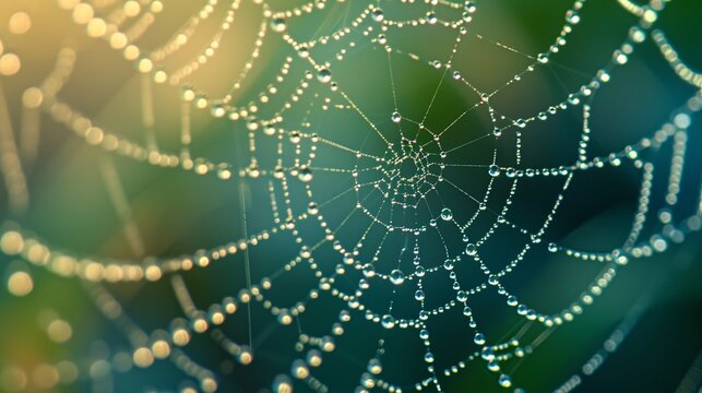 The intricate patterns of dewdrops glistening on delicate spiderwebs