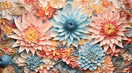 Gyotaku moire pattern floral decoupage Paper - obrazy, fototapety, plakaty