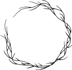 Fototapeta premium Decorative hand drawn flowers round frame illustration on transparent background. 