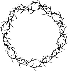 Decorative hand drawn flowers round frame illustration on transparent background.
