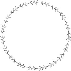 Decorative hand drawn flowers round frame illustration on transparent background.
