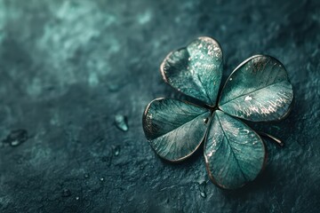 Shamrock four leaf clover on green background. Generative AI