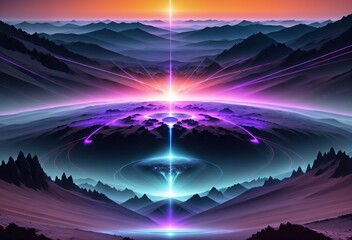 An abstract landscape composed of fractals creates a visual perception of a futuristic space, where geometric shapes intertwine into aesthetically complex compositions.Generative AI. - obrazy, fototapety, plakaty