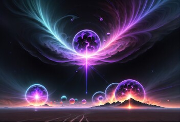 Obraz premium An abstract landscape composed of fractals creates a visual perception of a futuristic space, where geometric shapes intertwine into aesthetically complex compositions.Generative AI.