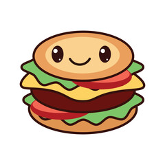 Flat style vector hamburger icon - Burger Cartoon Kawaii Vector Art