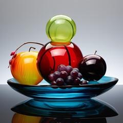  Ionic glass fruit set in the style of digital